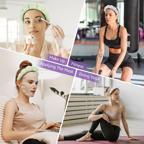 Spa Headbands for Women Ladies- Puffy Makeup Headband Combo Pack- Set of 2 Terry Towel Cloth Fabric Hair Bands for Washing Face(white+light green)...