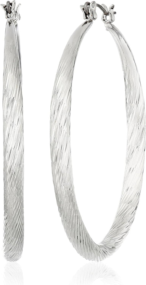 GUESS "Basic" Silver Textured Hoop Earrings...