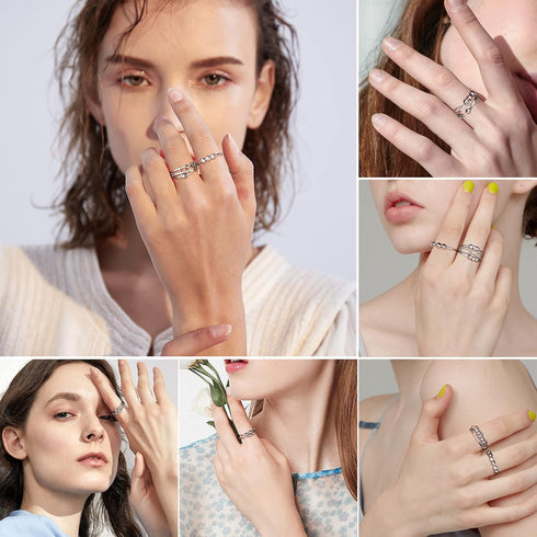 SAILIMUE 9Pcs Anti Anxiety Rings For Women Men Fidget Band Rings Set For Anxiety Unisex Adjustable Stacking Spinner Worry Stress Relief Ring With ...