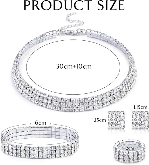HAIAISO Rhinestone Crystal Jewelry Set Rhinestone Choker Necklace Rhinestone Earrings Rhinestone Stretch Bangle Bracelet Stretch Ring Bridal Party...