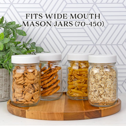 Cornucopia Brands Regular Mouth Plastic Mason Jar Lids, Unlined (24-Pack); Standard Size 70-450 White Plastic Caps for Mason Jars...