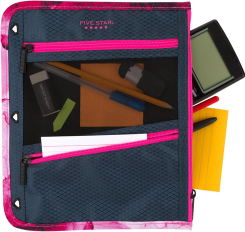 Five Star Pencil Pouch, Pen Case, Storage Organizer for School Supplies Earbuds Chargers Cables Makeup, 3-Pocket, Fits 3 Ring Binder, Navy/Pink (5...