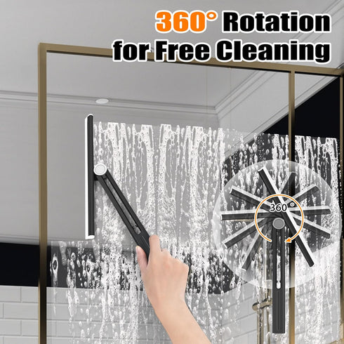 Shower Squeegee 2 Packs for Glass Doors, All-Purpose 360° Rotating Black Silicone Scraper Cleaner Tool for Tile, Walls, Mirror, Car Window, Counte...