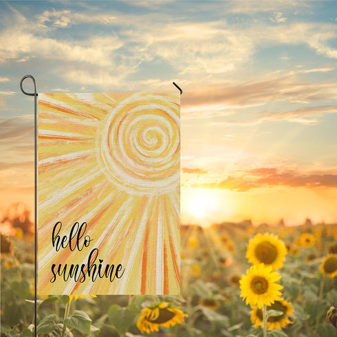 Hello Sunshine Summer Garden Flag 12x18 Vertical Double Sided Gold Farmhouse Holiday Outside Decorations Burlap Yard Flag...