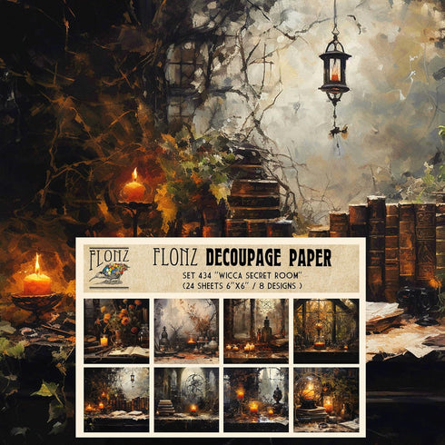 Decoupage Paper Pack (24 Sheets 6"x6") Wicca Secret Room # Vintage Styled Pattern Paper for Decoupage, Craft and Scrapbooking...