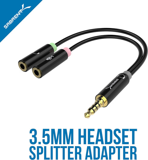 SABRENT 3.5mm Headset Splitter Adapter Cable for headsets with Separate Headphone/Microphone Plugs (CB-AUHM)...