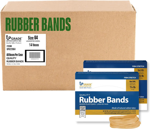 Upgrade Office Supply UPG22964PK2 Rubber Bands, Size #64 (3-1/2" x 1/4"), 4 oz. Boxes (2 Pack) Box, Natural Crepe, Made in USA...
