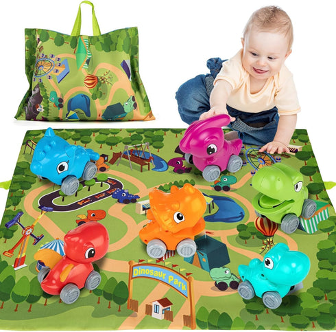 ALASOU 6 PCS Dinosaur Truck Car Toys with Playmat/Storage Bag|Baby Toys for 1 2 3 Year Old Boy|1 2 Year Old Boy Birthday Gift for Infant Toddlers|...