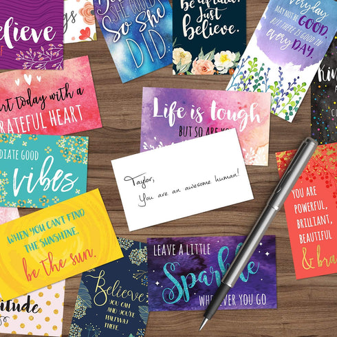 Canopy Street Inspirational Quote Cards / 50 Positivity Cards / 25 Uplifting Designs / 2" x 3.5" Flat Mini Motivational Business Card Sized Notes/...