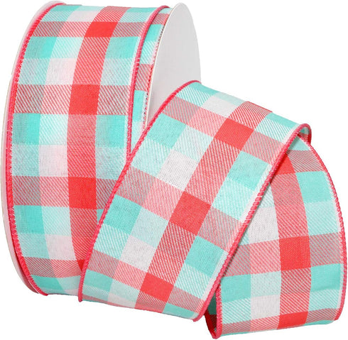 Morex Tres Chic Ribbon, Wired Taffeta, 2-1/2 inch by 50 yards, Aqua/Shell Pink/White...