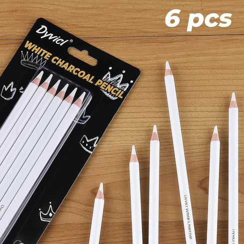 Dyvicl White Charcoal Pencils Drawing Set, 6 Pcs Sketch Highlight Pencil Hard Charcoal White Pencils for Drawing, Sketching, Shading, Blending...