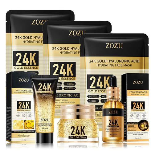24K Skincare Set,Skin Care Products Set,Hyaluronic Acid Serum Skincare Gift Set With Facial Cleanser,Face Serum,Eye Cream, Face Mask,Anti-Aging Sk...