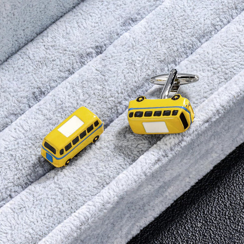 Yellow Bus Cuff links For Men With Gift Box....