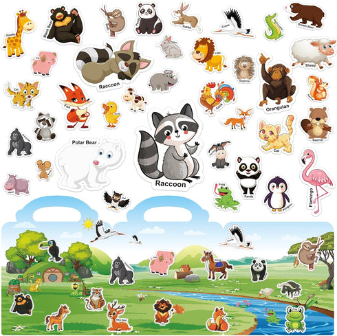 211 PCS Animals Reusable Sticker Books for Kids, 6 Sheets Reusable Stickers for Toddlers, Cute Waterproof Toddler Stickers Age 3+, Window Clings T...