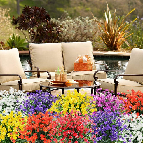 Artificial Flowers, 8 Bundles Fake Outdoor UV Resistant Greenery Faux Plants Shrubs for Indoor Outside Hanging Planter Home Office Wedding Farmhou...