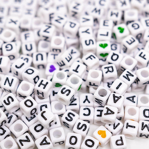 1120Pcs Square Acrylic 6x6mm Alphabet A-Z Letters Beads with Numbers Colorful Hearts Cube Beads for Phone Lanyard Bracelets Necklaces(White-1120-O...