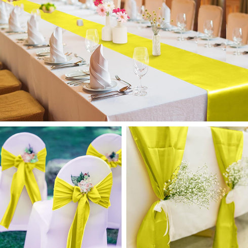 ANECO 4 Pack Satin Table Runner 12 x 108Inch Long Bright Silk and Smooth Fabric Party Table Runner for Wedding Banquet Party Decoration- Yellow...