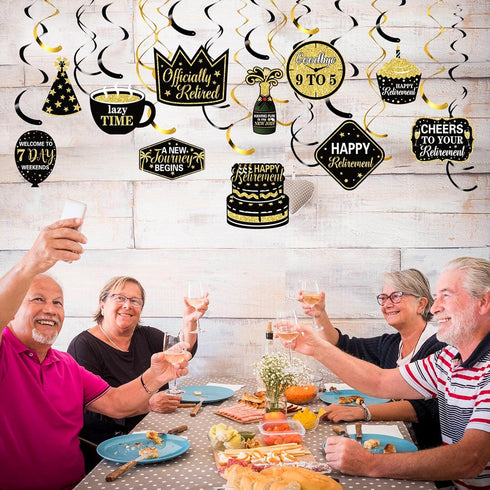 Blulu 30 Pcs Retirement Party Hanging Swirls Decorations Black Gold Retirement Party Supplies for Men Women 2025...