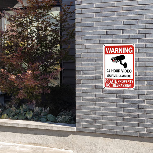 4-Pack No Trespassing Signs Private Property, 10x7 Inch Aluminum 24-Hour Video Surveillance Signs Outdoor, Warning Signs for Property Security, Ho...