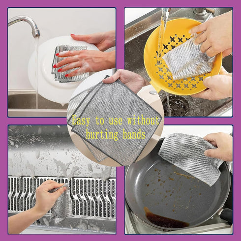 Double layer metal wire scratch free cloth, dry and wet dual-purpose metal wire dishwashing cloth, suitable for kitchen cleaning, cookware, tablew...