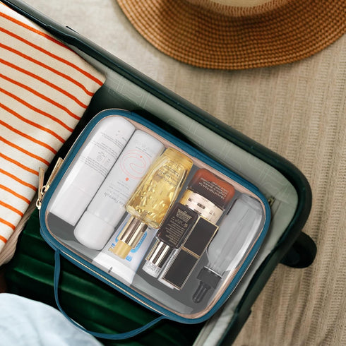 Wedama TSA Approved Toiletry Bag, 4 Pack Clear Makeup Bags with Handles, Quart Size Clear Toiletry Bags, PVC Cosmetic Bags for Women and Men, Carr...