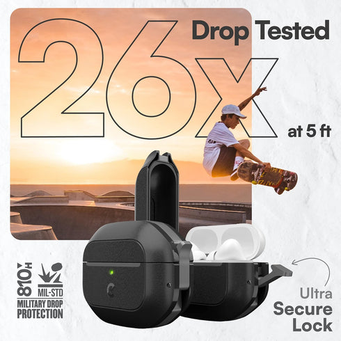 KeyBudz AirPods Pro Case with Lock - Waterproof AirPods Pro 2nd Generation Case Cover with Carabiner, Rugged Tough Protection, Hard Shell for USB-...