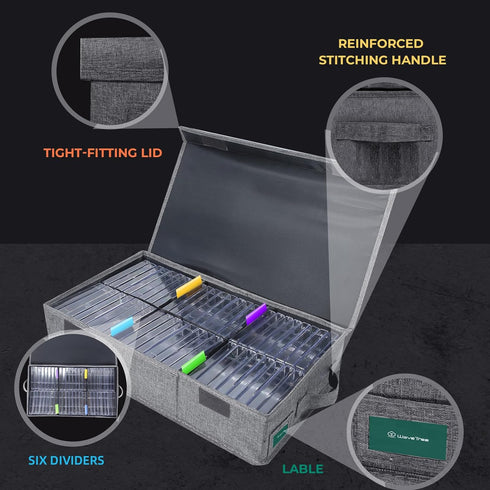 Cassette Tape Storage Box, Practical Cassette Tape Holder 16.34 x 9.25 x 3.54 Inch, Cassette Rack with Lids and Index Labels to store to 48 Casset...