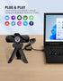 Full HD Webcam with Built-in Microphone and Rotatable Tripod, 1080P Video and Wide Angle Camera, Privacy Cover, for Desktop PC or Laptop Computer...