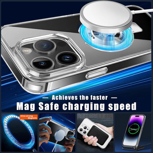 Crystal Clear iPhone 14ProMax Case Magnetic Ring Holder Compatible with MagSafe Invisible Kickstand Shockproof Military Grade Drop Protection Tran...