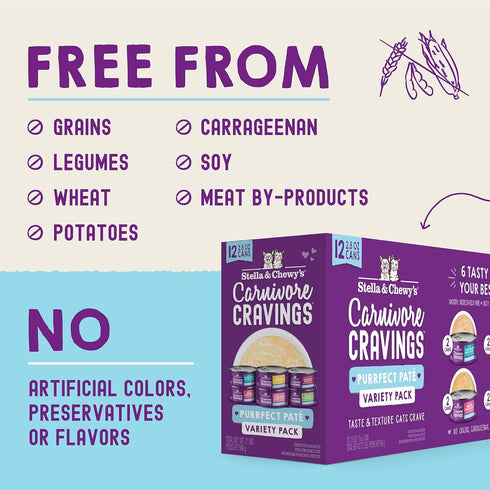 Stella & Chewy’s Carnivore Cravings Purrfect Pate Canned Wet Cat Food Variety Pack – (2.8 Ounce Cans, Case of 12)...