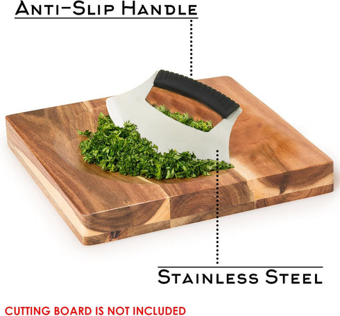 KAYCROWN Mezzaluna Knife Pizza Cutter Salad Chopper - Stainless Steel Sharp Rocker Ulu Knife with Protective Cover for Cutter Pizza, Meat, Vegetab...