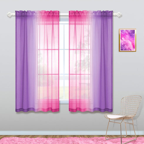KOUFALL Kawaii Room Decor for Bathroom Pink and Purple Teen Girls Ombre Kids Curtain Rod Pocket Small Curtains for Girl Bedroom Decorations 45 Inc...