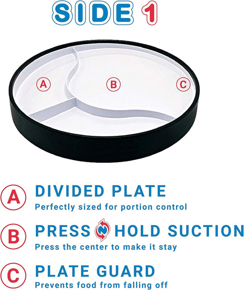 STAYnEAT Suction Plate, 2n1 Divided/Scoop Dish, Non-Slip Plate Guard, USA! White (L)...