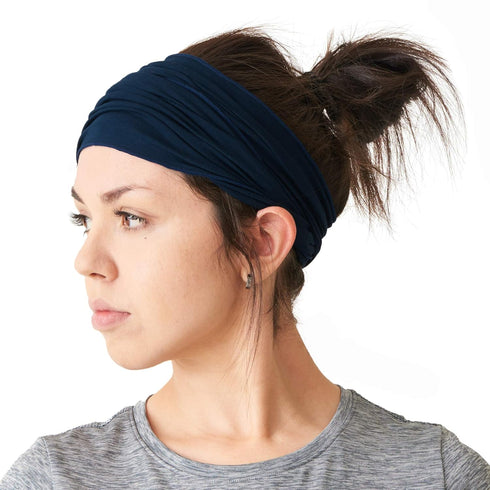 CHARM Mens Head Wraps Elastic Bandana - Japanese Headband Workout Women Hair Navy...