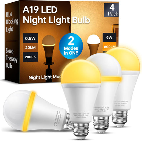 KINDEEP Sleep Light Bulb, 0.5W Amber Light Bulbs, 20lm 2000K, 2 Modes Bulb, 9W Equivalent 60W, 800lm, 2700K, E26 Blue Light Blocking Dim Lightbulb...