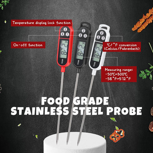 6 Pcs Instant Read Meat Thermometer with Long Probe 9.65 Inch Kitchen Cooking Food Candy Thermometer Waterproof Digital Thermometer for BBQ Water ...