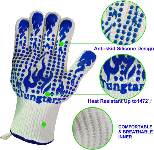 Oven Mitts heat resistant BBQ Proof Glove 11Inch 1472? Grill Glove Proof Heat for women men BBQ Gloves Gift Set Cooking Gloves for Cooking, Grilli...