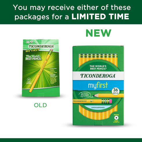Ticonderoga My First Wood-Cased Pencils, 2 HB, Yellow, 36 Count...