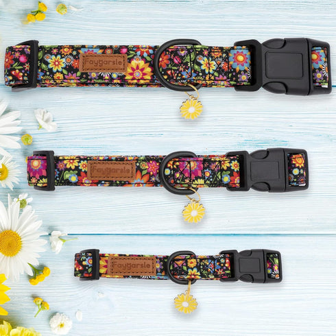 Faygarsle Floral Dog Collar for Girls and Female Dogs Soft and Fancy Pet Collar with Flower Design Ideal Black Dog Collar for Small Medium Large D...