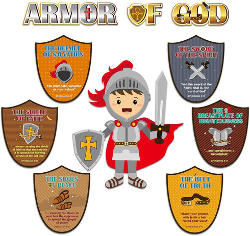 gisgfim Armor of God Bulletin Board Decorations Christian Bible Verse Religious Bulletin Board Medieval Knight Cutouts Classroom Decor Jesus Churc...