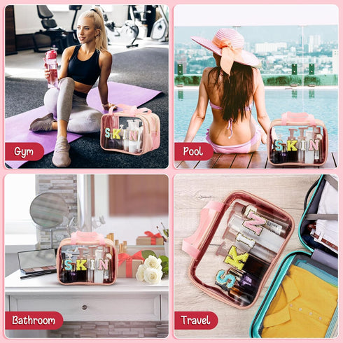 Chenille Letter Bag Nylon Makeup Bag Portable Bag Makeup Cases Preppy Patch Makeup Bag with Zipper Cosmetic Toiletry Storage Bag for Women Girls (...