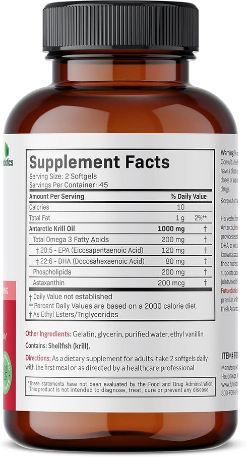 Futurebiotics Antarctic Krill Oil 1000mg with Omega-3s EPA, DHA, Astaxanthin and Phospholipids - Premium Krill Oil Heavy Metal Tested, Non GMO – 9...