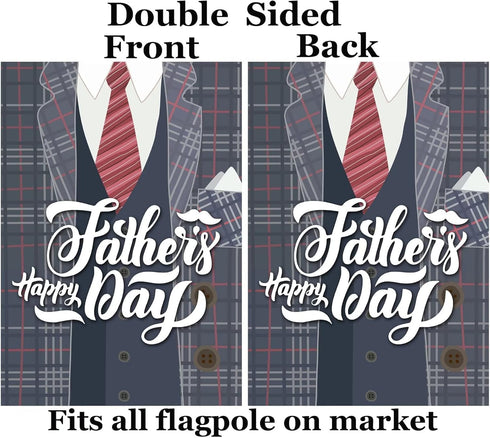Happy Father's Day Suit Holiday Dads Tie Seasonal Garden Yard Flag 12"x 18" Double Sided Polyester Welcome House Flag for Patio Lawn Outdoor Home ...
