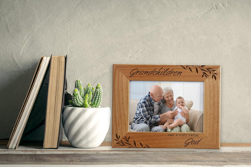 CEDAR CRATE MARKET Grandchildren are A Gift from God, Engraved Natural Wood Photo Frame Fits 5x7 Horizontal Portrait for Grandparents, Grandparent...
