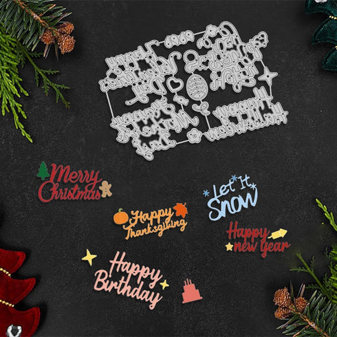 15PCS Word Die Cuts for Card Making Mother's day Die Happy Birthday Metal Cutting Dies Holiday Words Die Cuts for DIY Scrapbooking Photo Album for...