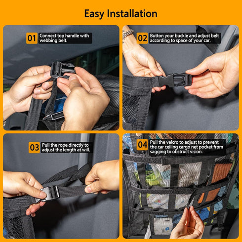 Car Ceiling Cargo Net with 3 Pockets,31.5"x21.6" Reduce Sagging Car Storage Mesh Organizer,Double Layer Roof Mesh Camping Overlanding Gear Must Ha...