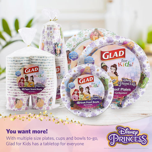 Glad for Kids Disney Princess 12oz Paper Bowls Disney Princess Paper Bowls, Kids Bowls, Kid-Friendly Paper Bowls for Everyday Use, 12oz Paper Bowl...
