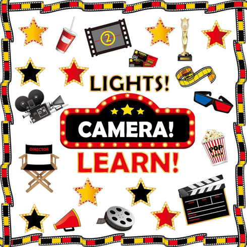 Movie Night Bulletin Board Classroom Decoration Set Motivational Movie Theme Hollywood Bulletin Boarders Movie Star Cutouts for Classroom Chalkboa...
