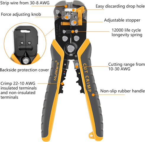 MulWark 3 in 1 Automatic Self Adjusting Wire Stripper/Cutter/Crimper, 8 Inch Multi Pliers For Electrical Wire Stripping, Cable Cutting, Crimping T...