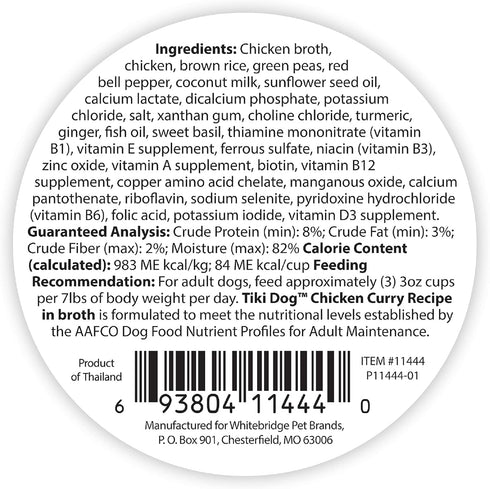 Tiki Dog Taste of The World - Dog Wet Food - Whole Foods - Thailand! Chicken Curry - 3 oz Cup...